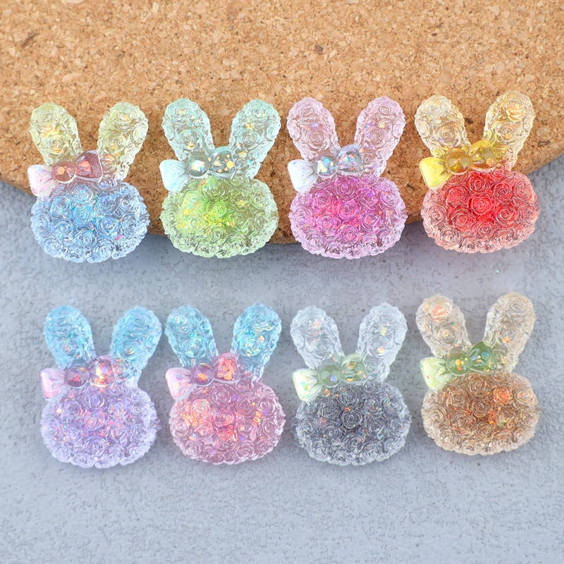 Resin Craft Supplies - 5PCS 18*25mm Luminous Gradient Rabbit Resin