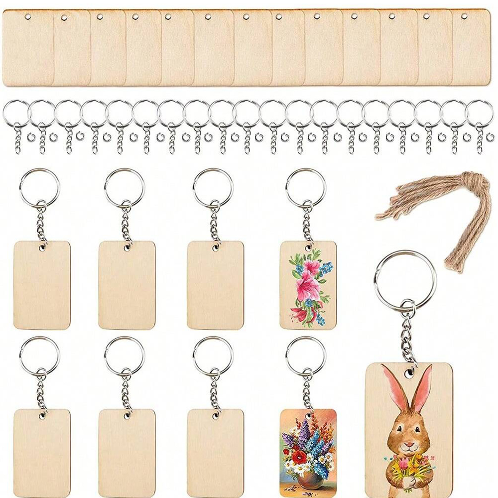 60pcs Blank Wooden Key Chains  - Wood Ring Blank recension och pris