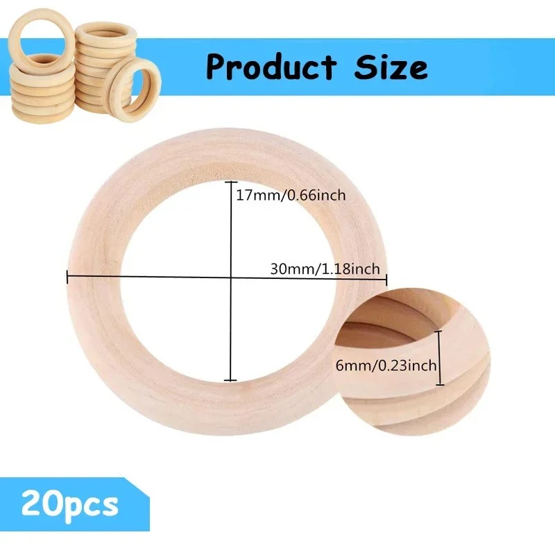 20pcs 30mm Unfinished Smooth W - Wood Ring Blank recension och pris