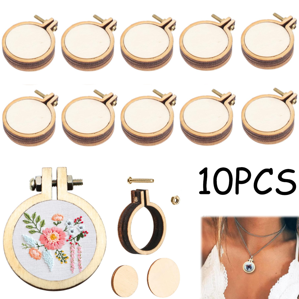 10Pcs/Set Wooden Mini Embroide - Wood Ring Blank recension och pris
