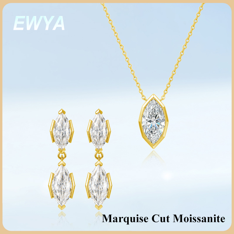 EWYA 3CT Marquise Cut Moissani - Bezels Set Pendant recension och pris